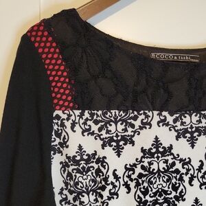 Coco&Tashi Mixed Print Dress — Black White Baroque & Grid‎ — Long Sleeve S.12